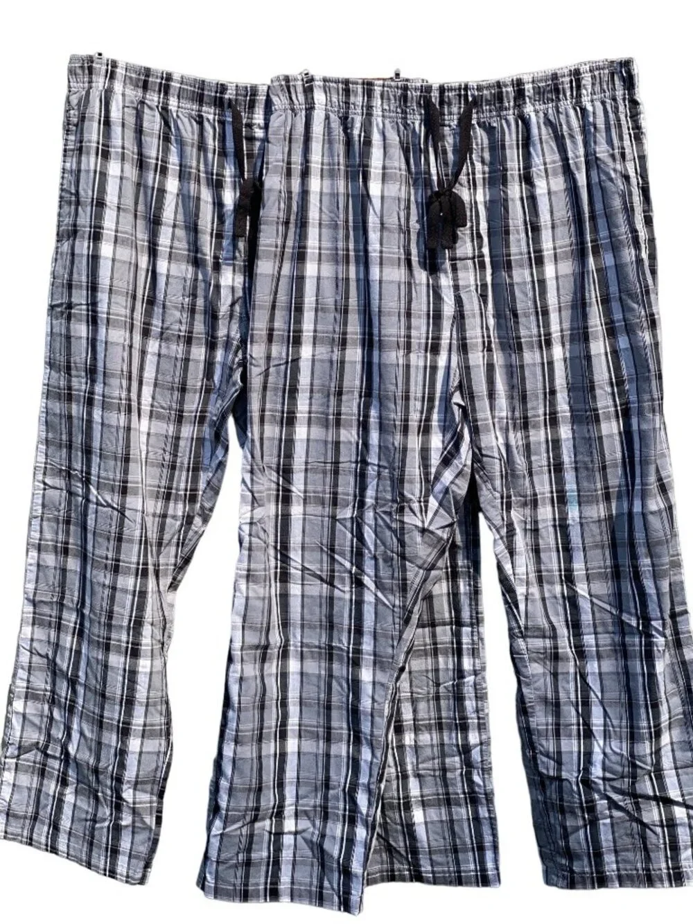 Men XL 40-42in Hanes Tagless Woven Stretch Plaid Pajama Lounge Pants Grey Black